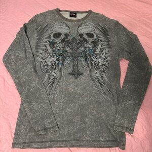 MMA Elite grey long sleeve with skulls and crosses.
